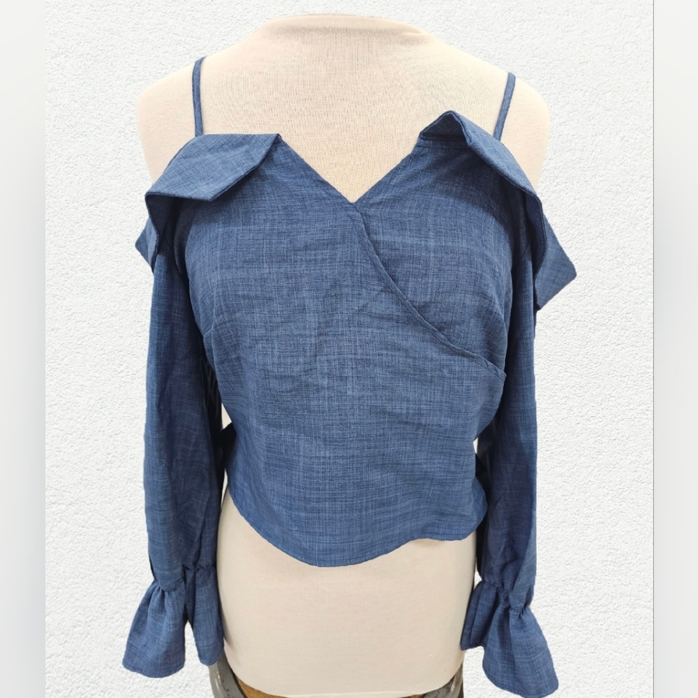 Elegant Blue Off-Shoulder Women's Top